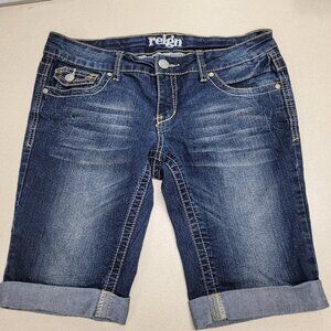 Reign Cropped Embellished Blue Jean Shorts Junior Size 7